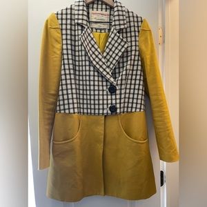 Anthropologie Cartonnier Mustard Yellow Plaid Wool Blend coat Size 6